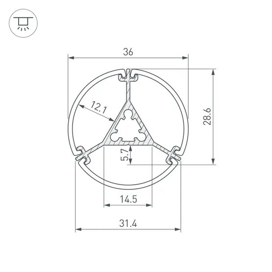 Фото #3 товара Профиль ROUND-D36-360-2500 ANOD BLACK (Arlight, Алюминий)