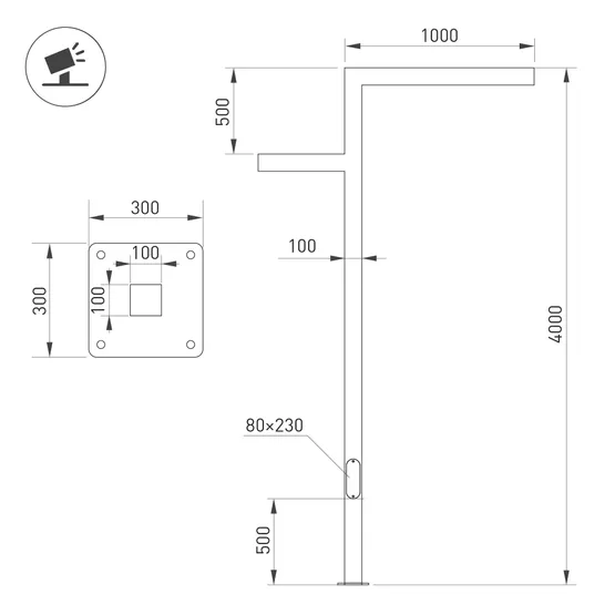 Фото #2 товара Опора OXOR-STER-Z-1600x100x100-L4000-50W Warm3000 (BK, 230V) IP65 (Arlight, Сталь)